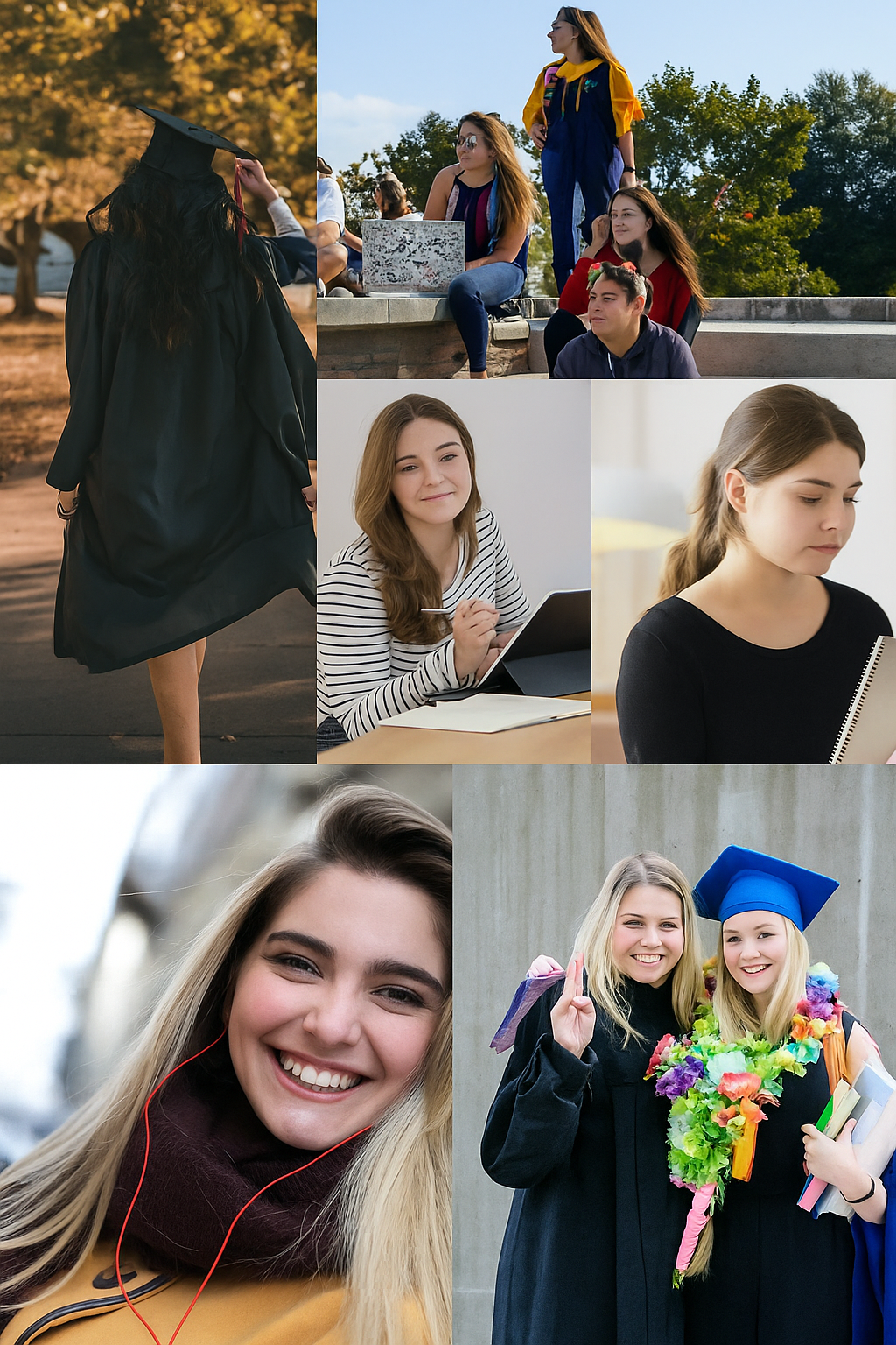 Vista panorámica del campus universitario con estudiantes en los jardines y edificios modernos